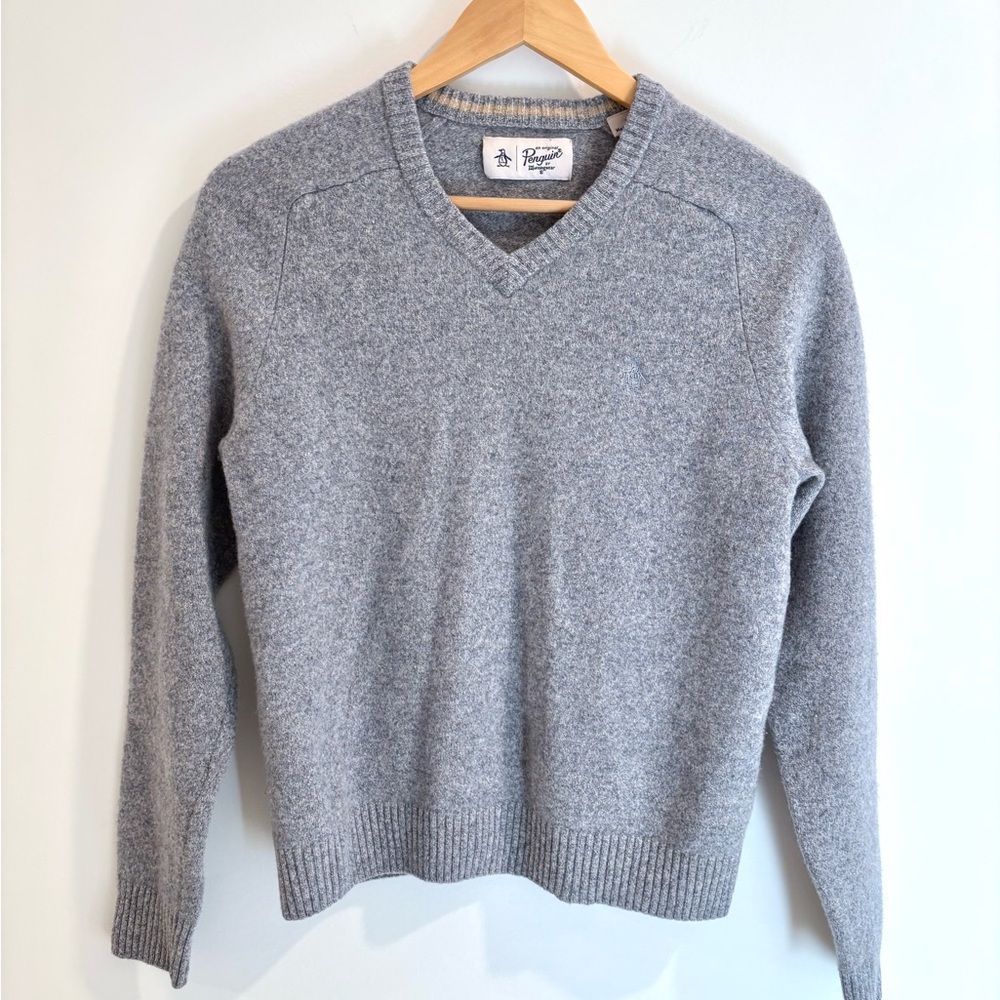Original Penguin Medium V Neck Long Sleeve Gray Sweater